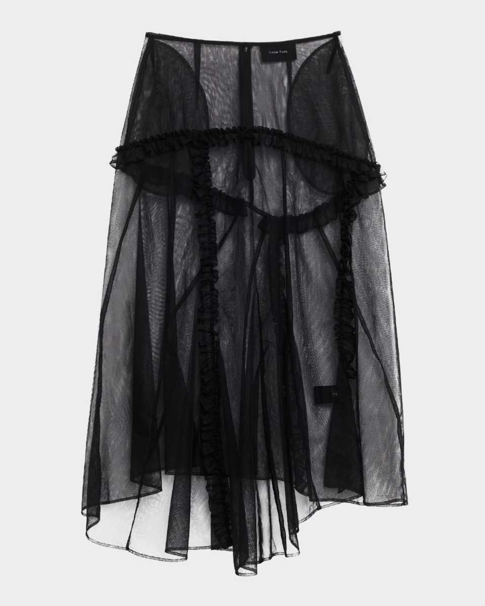 Ruffle Paneled Sheer Midi Skirt